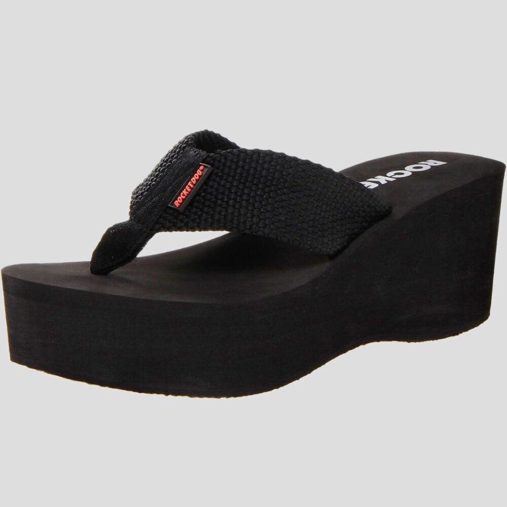 Rocket Dog Black Chunky Platform Flip Flops Size 10